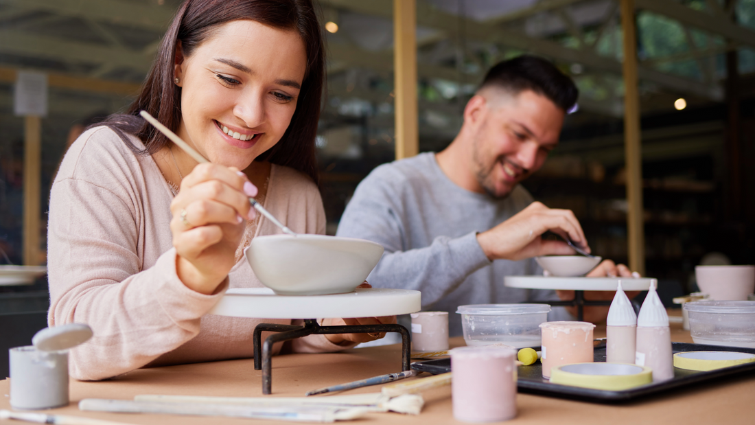 Air-dry clay crafting tools and supplies, including smooth clay, sculpting tools, and a damp sponge, ideal for creating durable and beautiful clay projects at home.